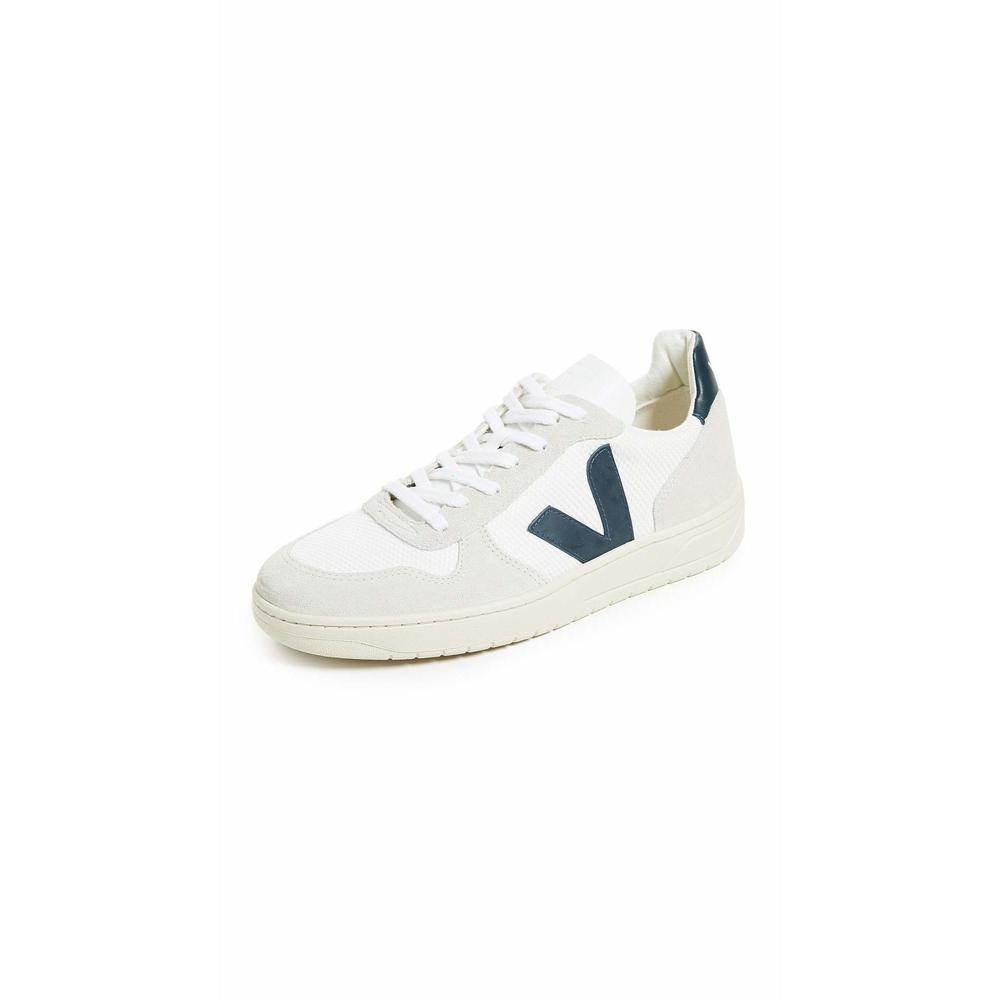 Veja V-10 Leather Sneaker in White and Navy